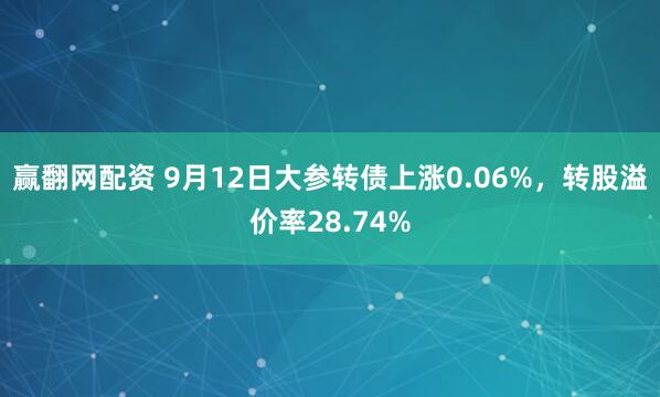 赢翻网配资 9月12日大参转债上涨0.06%，转股溢价率28.74%